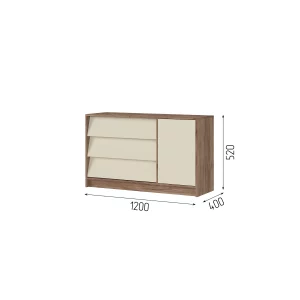 РЕЙН КМ 01 Комод 1200 (1200х720х400) Фасад КАШЕМИР/Корпус ДУБ КРАФТ ТАБАЧНЫЙ Пятигорск