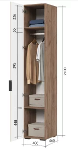 купить соната шк 01 шкаф 400 (400х2100х460) фасад мдф моно керамика/корпус дуб крафт табачный в Пятигорске