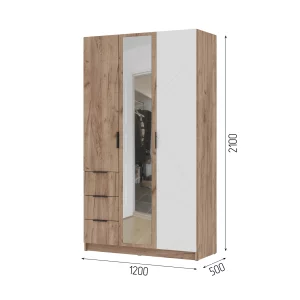 купить орегон шк 03 шкаф 3х-створчатый (1200х2100х500) фасад мдф белый супермат,дуб крафт табачный/корпус дуб крафт табачный в Пятигорске