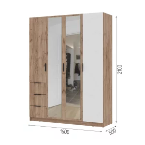 купить орегон шк 04 шкаф 4х-створчатый (1600х2100х500) фасад мдф белый супермат,дуб крафт табачный/корпус дуб крафт табачный в Пятигорске