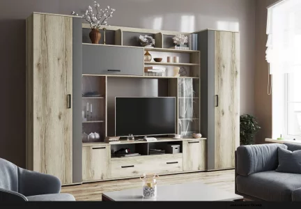Гостиная Оскар-18 шкаф платяной (2100х600х470) дуб делано/графит серый Пятигорск